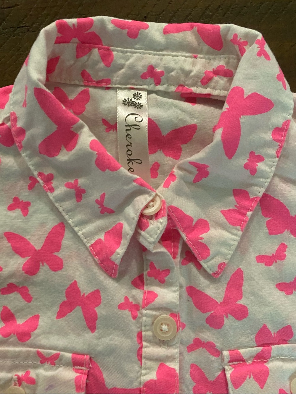 Cherokee Girls' Pink Butterfly Button-Up Blouse